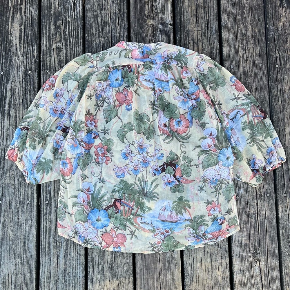 Vintage 70s Peplum Sleeve Semi Sheer Blouse - Picture 4 of 4